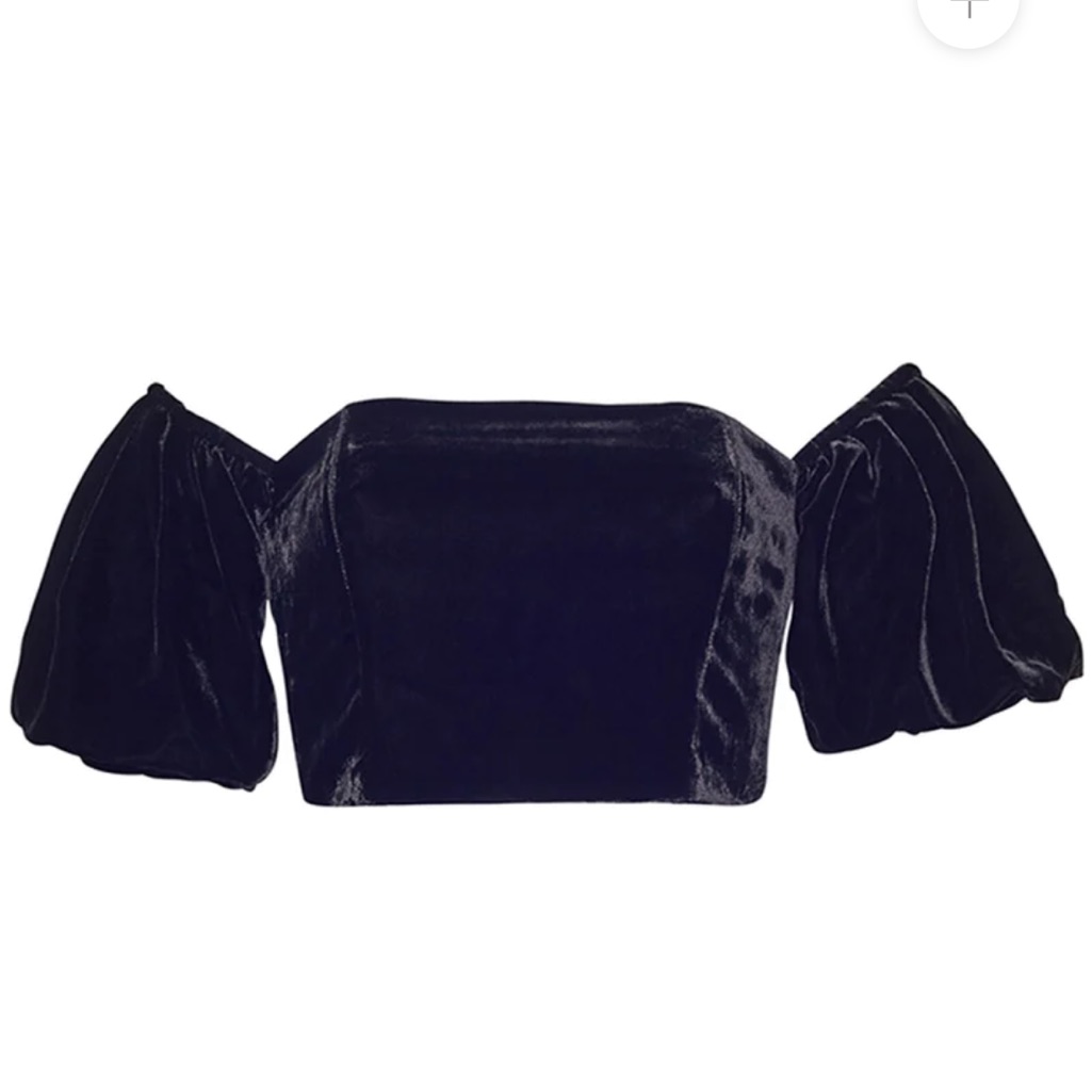 Cara Cara Black Velvet Offshoulder Puff Sleeve Crop Top